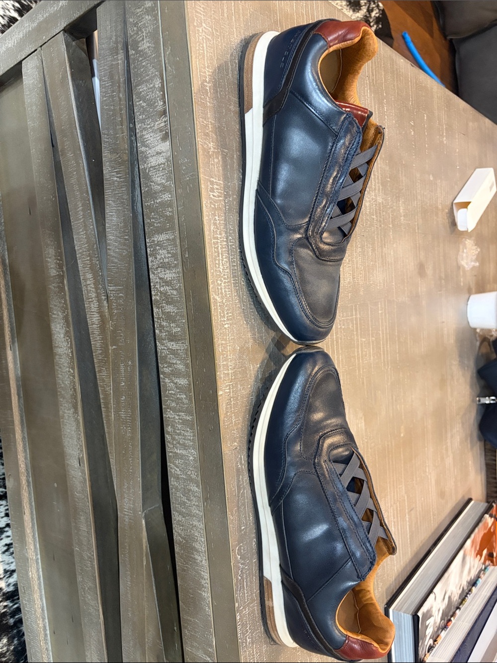 Ambitious Men’s Leather Sneakers – Navy Blue – Size 9.5 - Picture 3 of 7